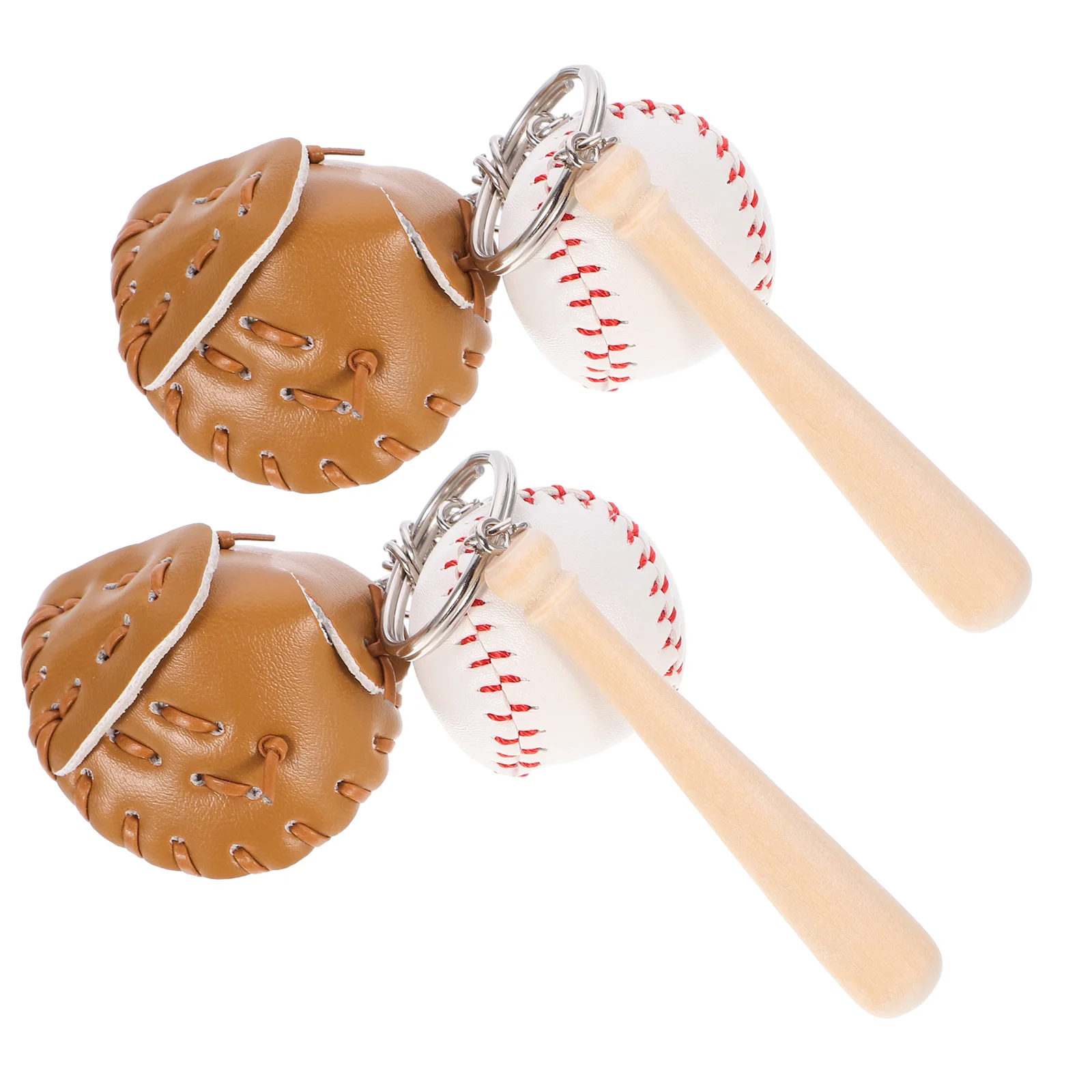 

2 Pcs Baseball Pendant Keychain Softball Sports DIY Cute Ring Favors Bat Chains Rings Pu Man Keyring