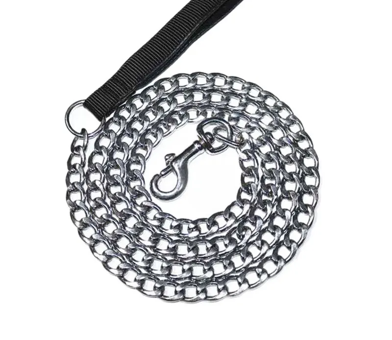 Bissfeste Eisenketten-Leine 120CM Metall-Hundekette Hundeleine Metall-Trainingsleine mit Weichem Griff für Mittelgroße und Große Hunde – Detail 6