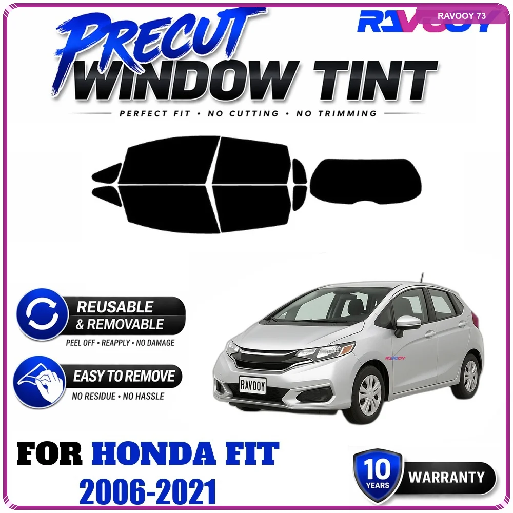 RAVOOY Precut Window Tint, Reusable Removable EPU Film, Custom Fit for Honda Fit 2006-2021, UV Heat Protection