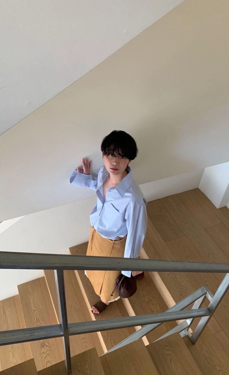 

Spring Commute Classic Loose Fit Light Blue irt Monoha Sle Long Sve Cotton Collar Regular Length Color