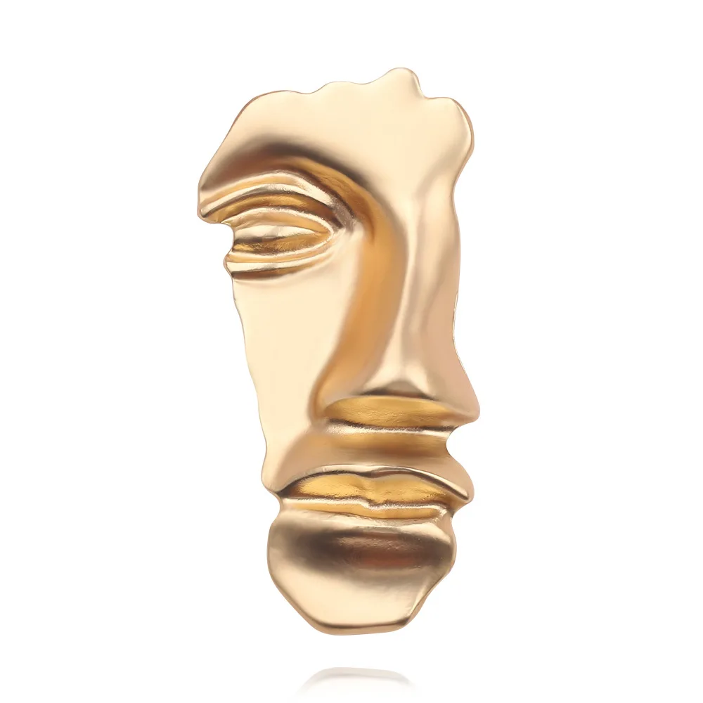 Golden Figure Face Mask Brooch - Vintage Minimalist Metal Brooches Women Men, Gold,Golden