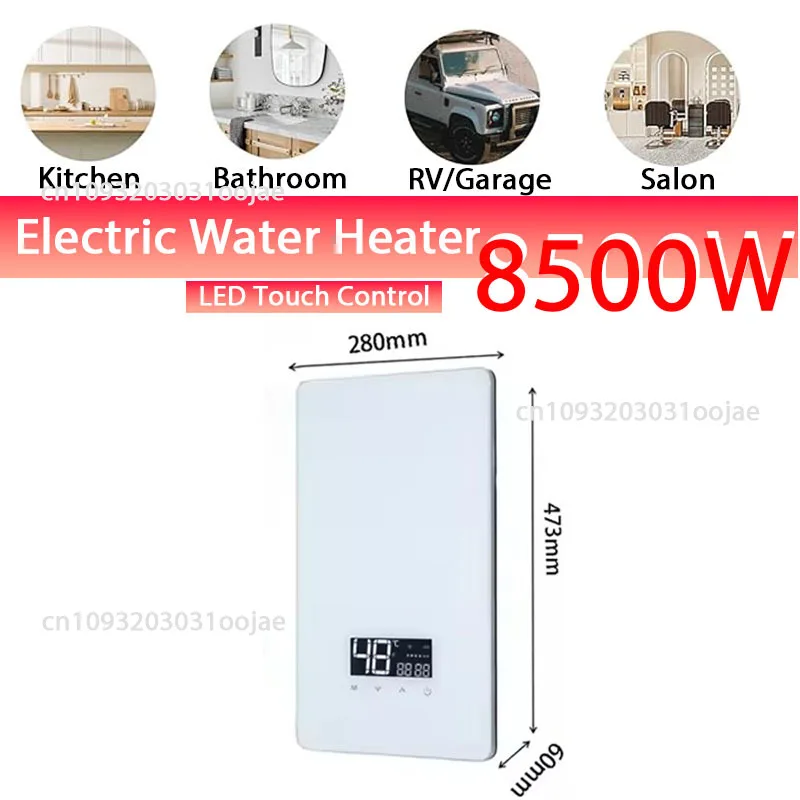 

Electric Tankless Water Heater 8000W 220-240V Instant Water Heater Point-of-Use On Demand for RV House Touch LED Digital Display