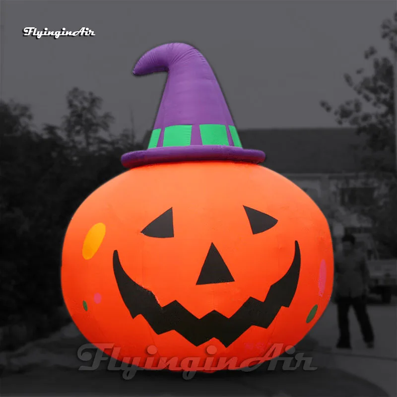 

5m Outdoor Halloween Decorations Giant Inflatable Pumpkin Head Air Blow Up Jack-O-Lantern With A Witch Hat For Entrance Gate
