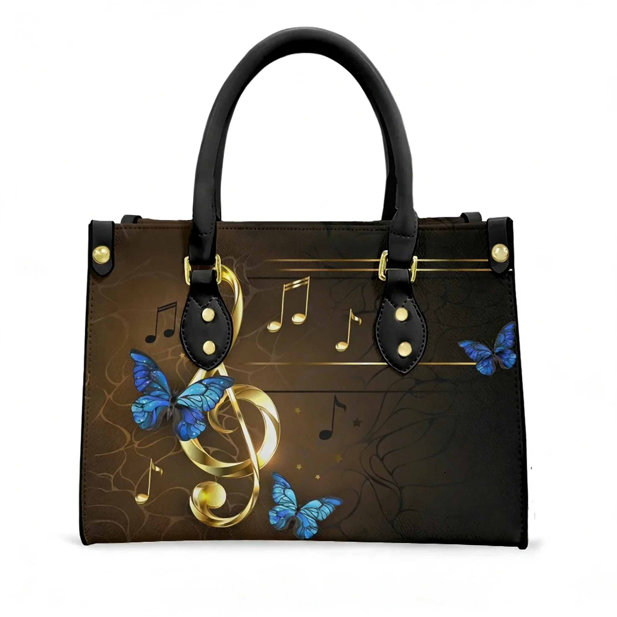 Music Piano Notes Print Pattern Tote Bag Purse Women Mens Personalized Text Image PU Leather Handbag Business Shopping Gift Bags