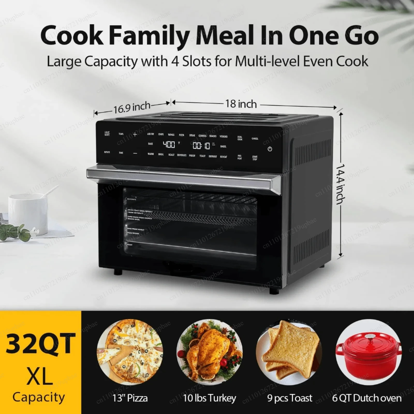 32Qt 18-in-1 Air Fryer Oven Multifunctional Oilless Cooker with Rotisserie Bake Roast Reheat