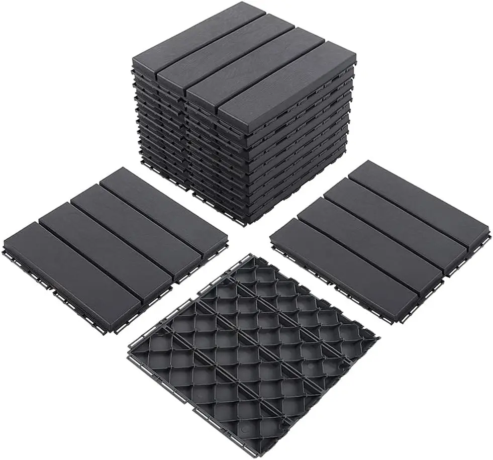 Domi Patio Deck Tiles, 12 X 12 Inches Composite Interlocking Shed Floor, Four Slat Plastic Kennel Deck, 27 Pieces One Pack,