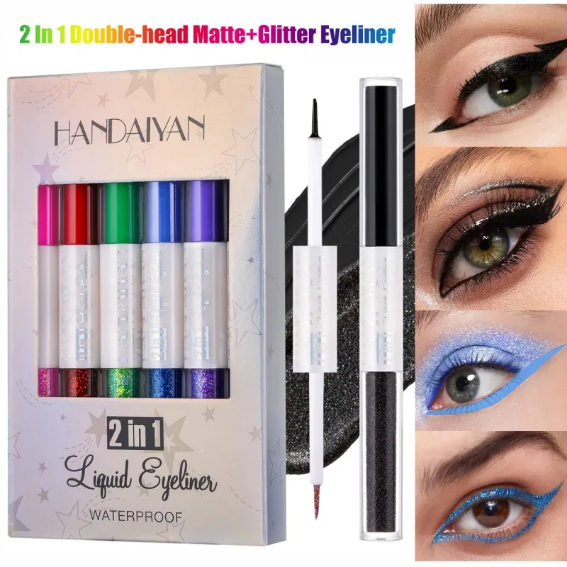 6Pcs/set 2 in 1 Matte + Glitter Eyeliner Set Waterproof Colorful Eye Liner Pen Fast Dry Shinny Cosmetics Eyes Makeup Set