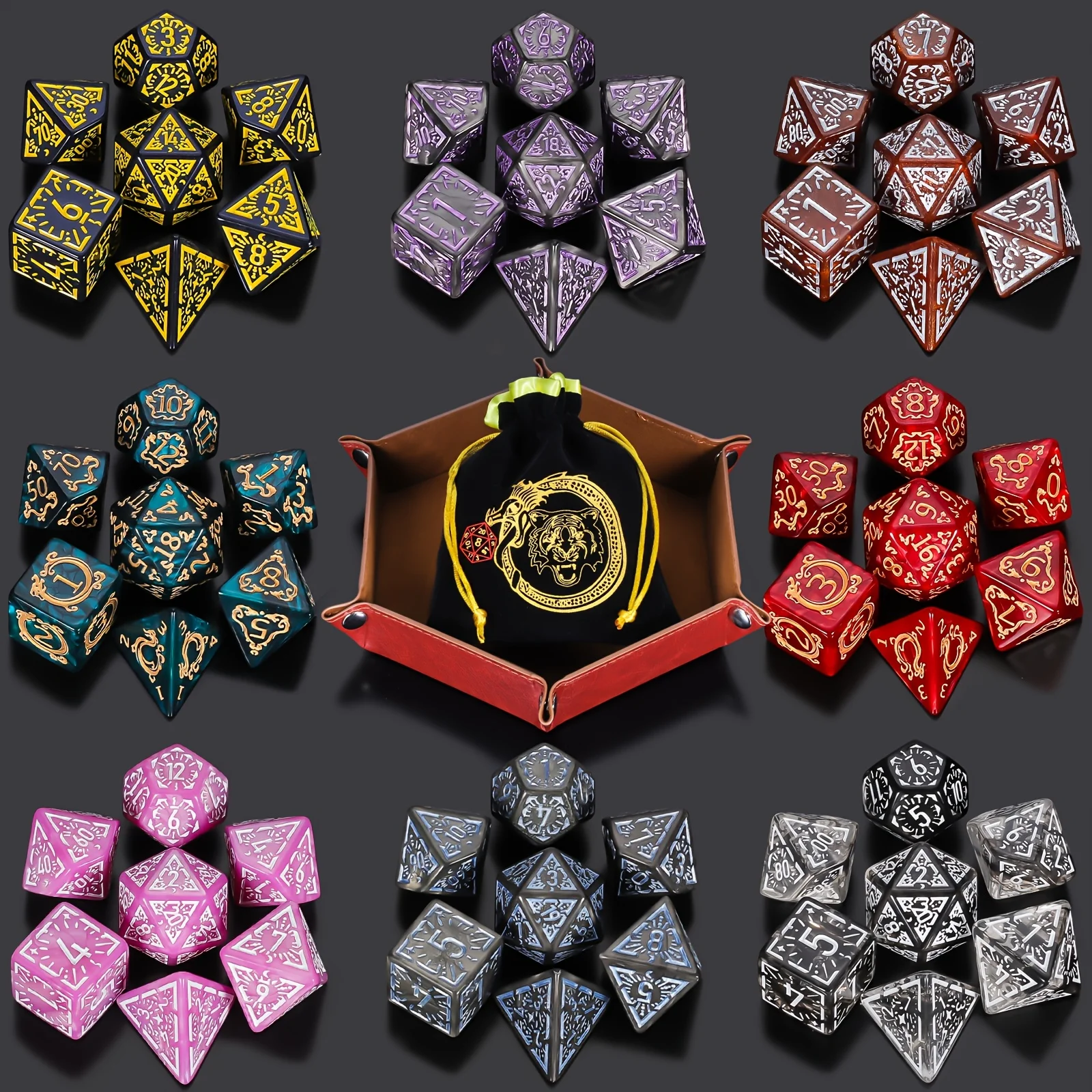 DND 6/8/12 dice sets Double-Colors  multi-faceted dice. rolling dice are used for RPG MTG board game dice, and PU Material tray