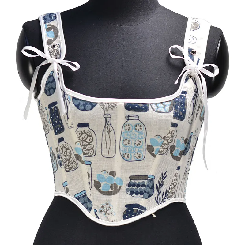 E-girl Vintage Sexy Corset Top Club Wear Blue Wishing Bottle Bustier Crop Tops Summer Women Clothes 2022 Sleeveless Tank Top