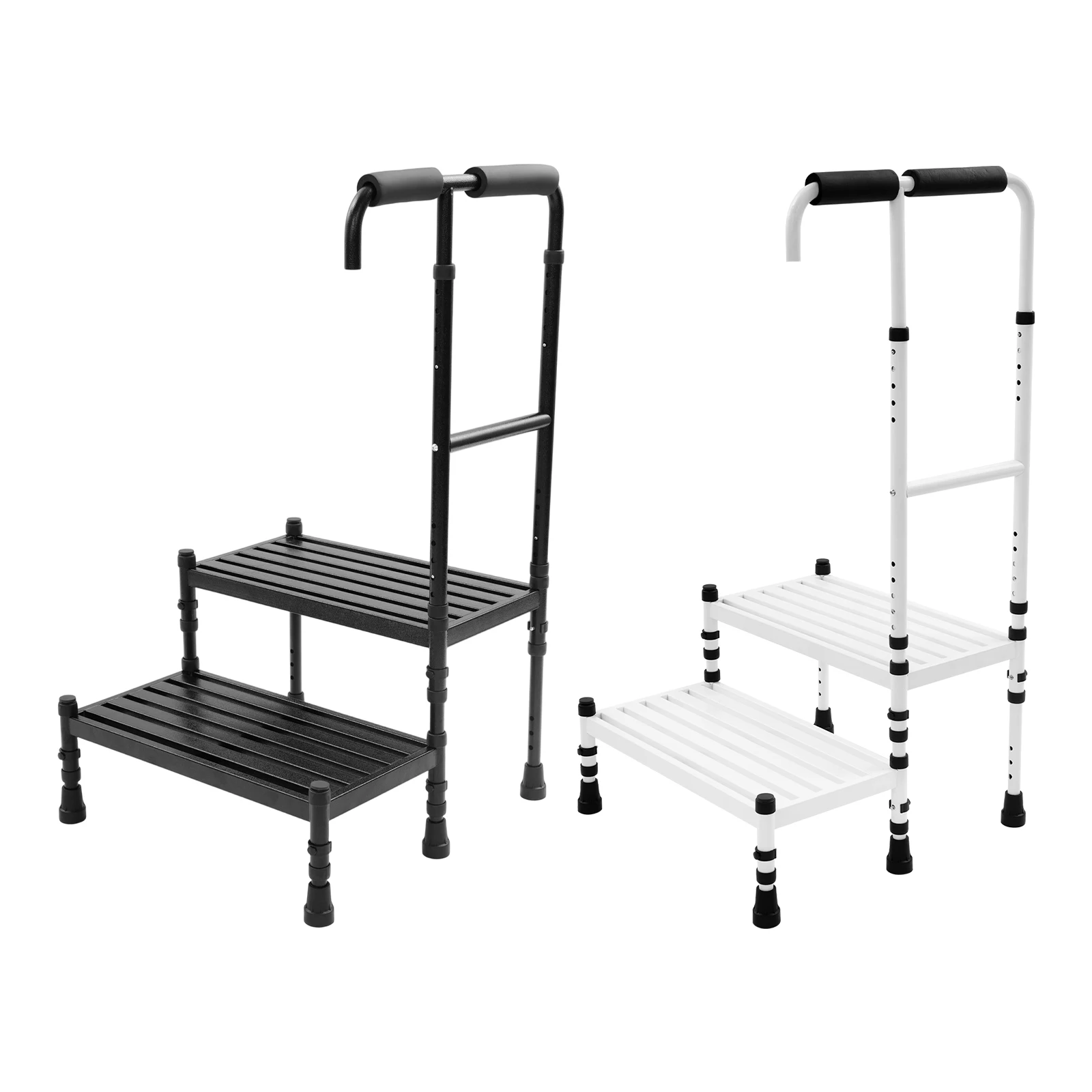 

2 Step Stool Safety Handle, Adjustable Step Ladder With Non Slip Steps 91-108cm, Carbon Steel For Bathroom Office Library