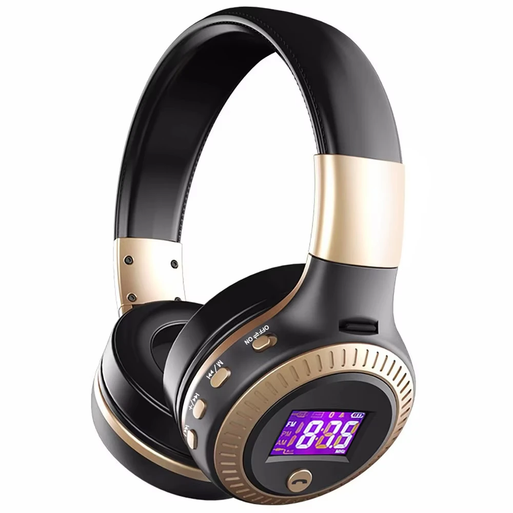 B19 Bluetooth Headphones with Fm Radio LCD Screen Hifi Bass Stereo Earphone Wireless Headset with Mic Support TF/sd Card