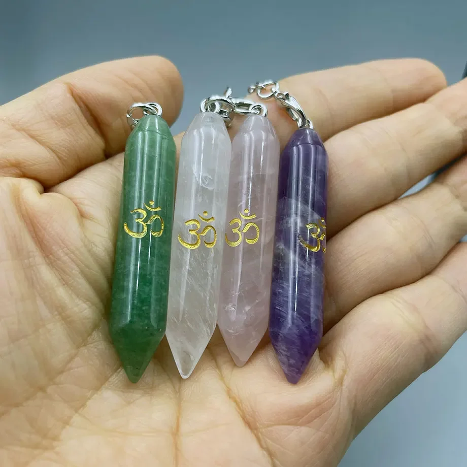 Natural Gem Stone Pendant Crystal Pendulum for Divination Answer Reiki OM Charms Fluorite Amethysts Clear Quartz Pendulos