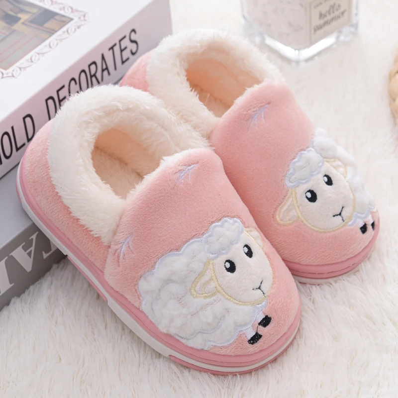 Toddler Girl Slippers Winter Shoes Little Kid Casual Home Wear Baby Warm Anti-slip Loafers Cartoon Sheep Children House Footwear