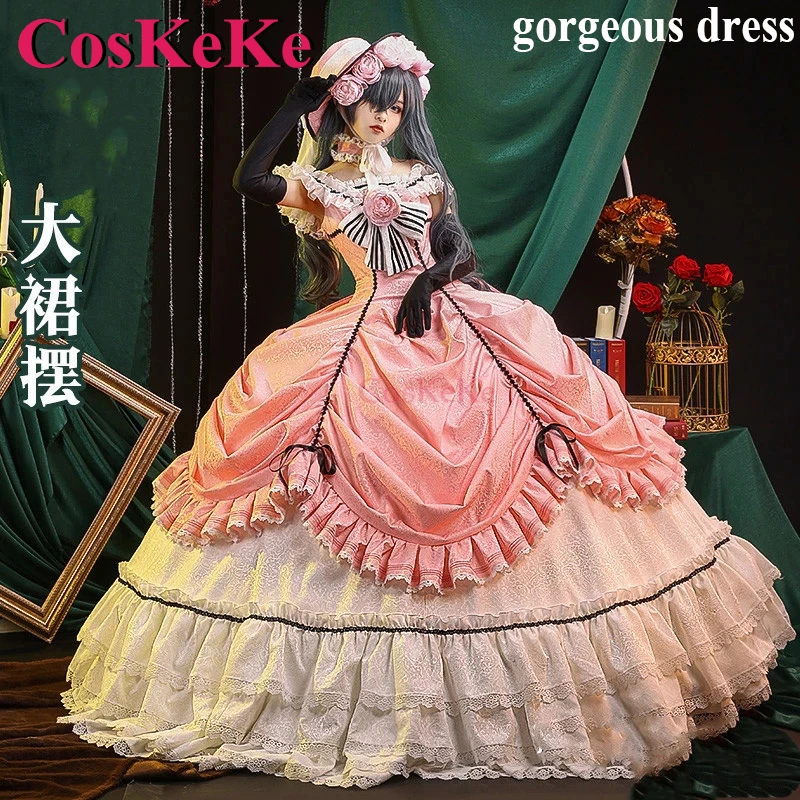 CosKeKe Ciel Phantomhive Cosplay Anime Black Butler Costume Robin Gorgeous Pink Formal Dress Halloween Party Role Play Clothing