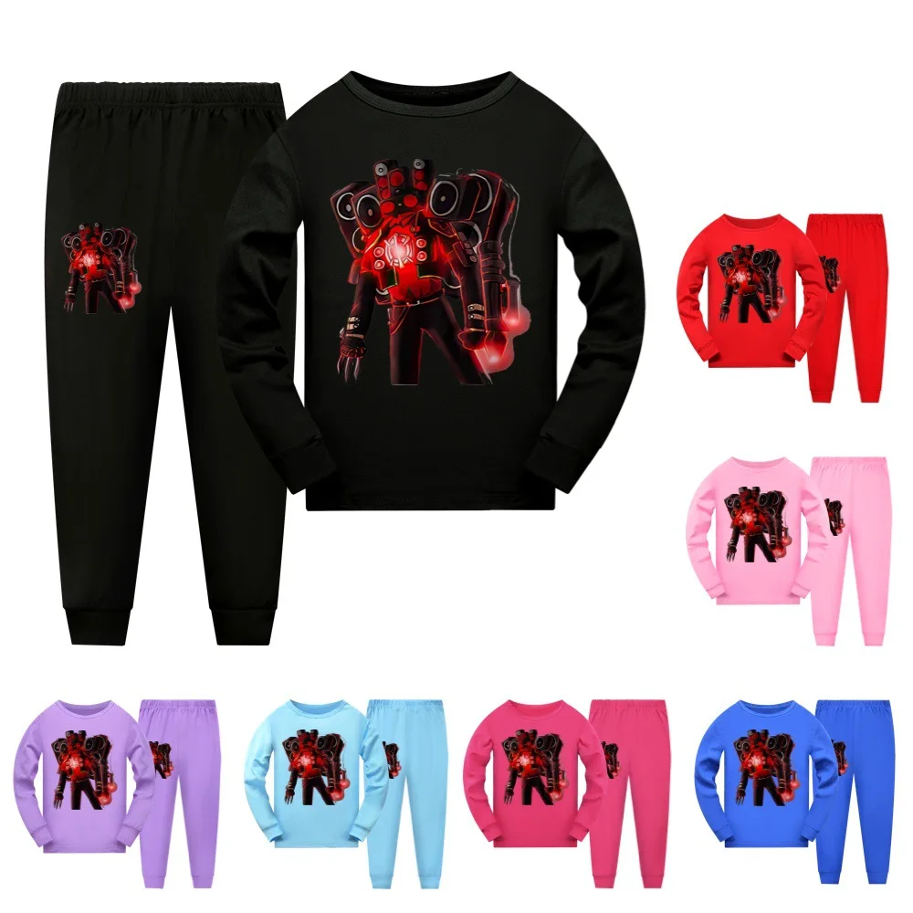 Hot Game Skibidi Toilet T Shirt sets Kids Titan Speakerman TV Camera Man Pyjamas Boys Long Sleeve Sleepwear Baby Girls Pajamas