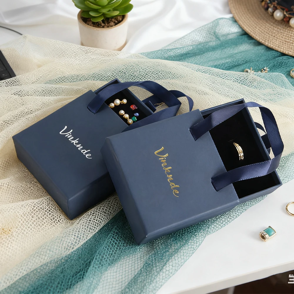 

50Pack Professional Printing Hard Cardboard Luxury Sliding Box Gift Drawer Boxes Custom Jewelry Earrings Rings Necklaces Case