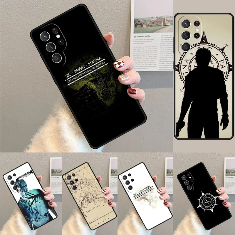 Cover For Samsung Galaxy S24 Ultra S21 S22 S8 S9 S10E Note 10 20 Plus FE S23 Sic Parvis Magna Uncharted Phone case Coque