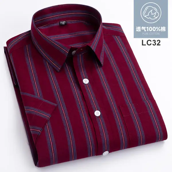 2026 Summer Cotton Plaid Short Sleeve Shirts For Men Plus Size Regular Fit Classic Young  England  Style Shirts Man\'s Clothing