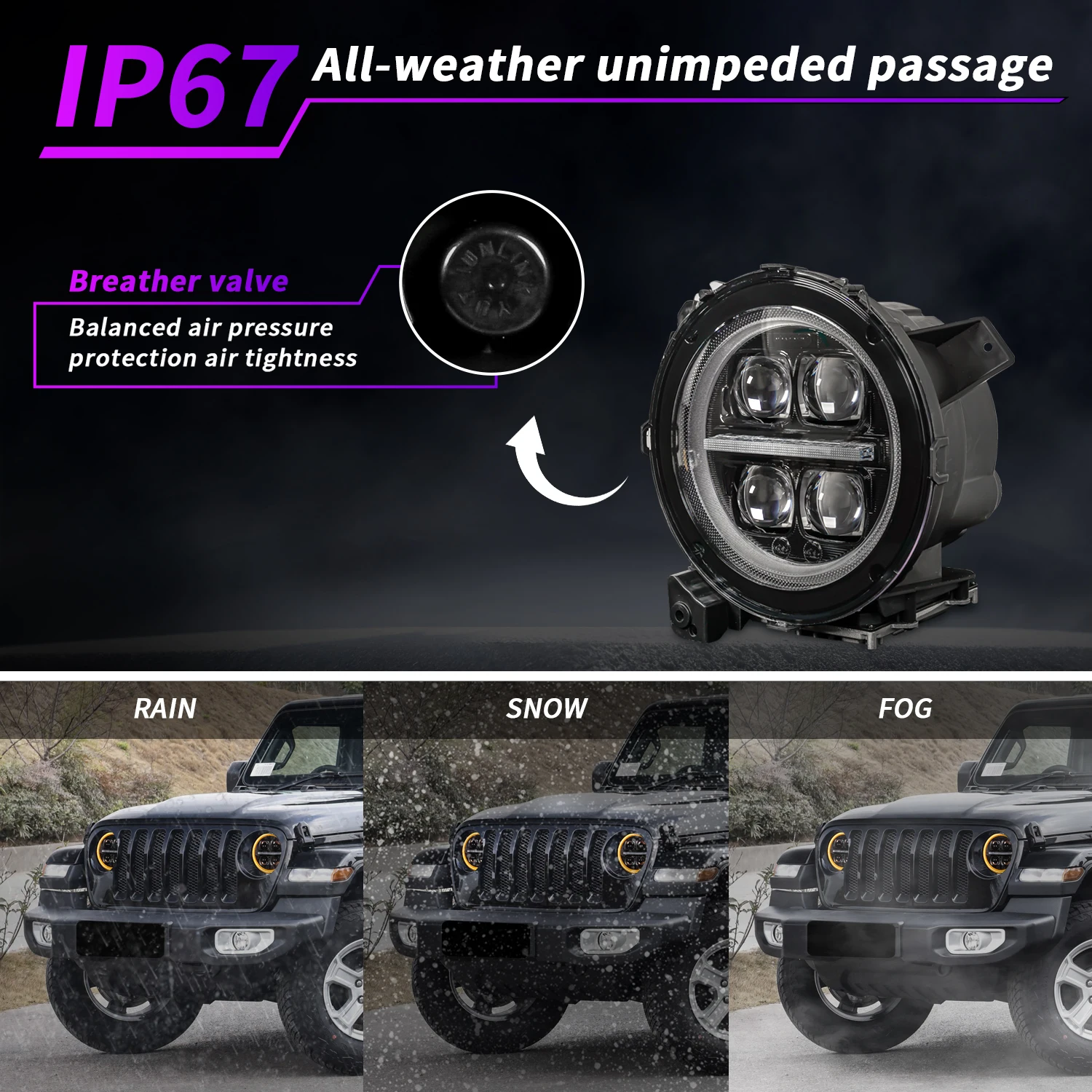 Archaic LED Head Lights for Jeep Wrangler JL Gladiator JT 2018- up Headlight 4 Projectors Wrangler Front Lamp White/Amber DRL