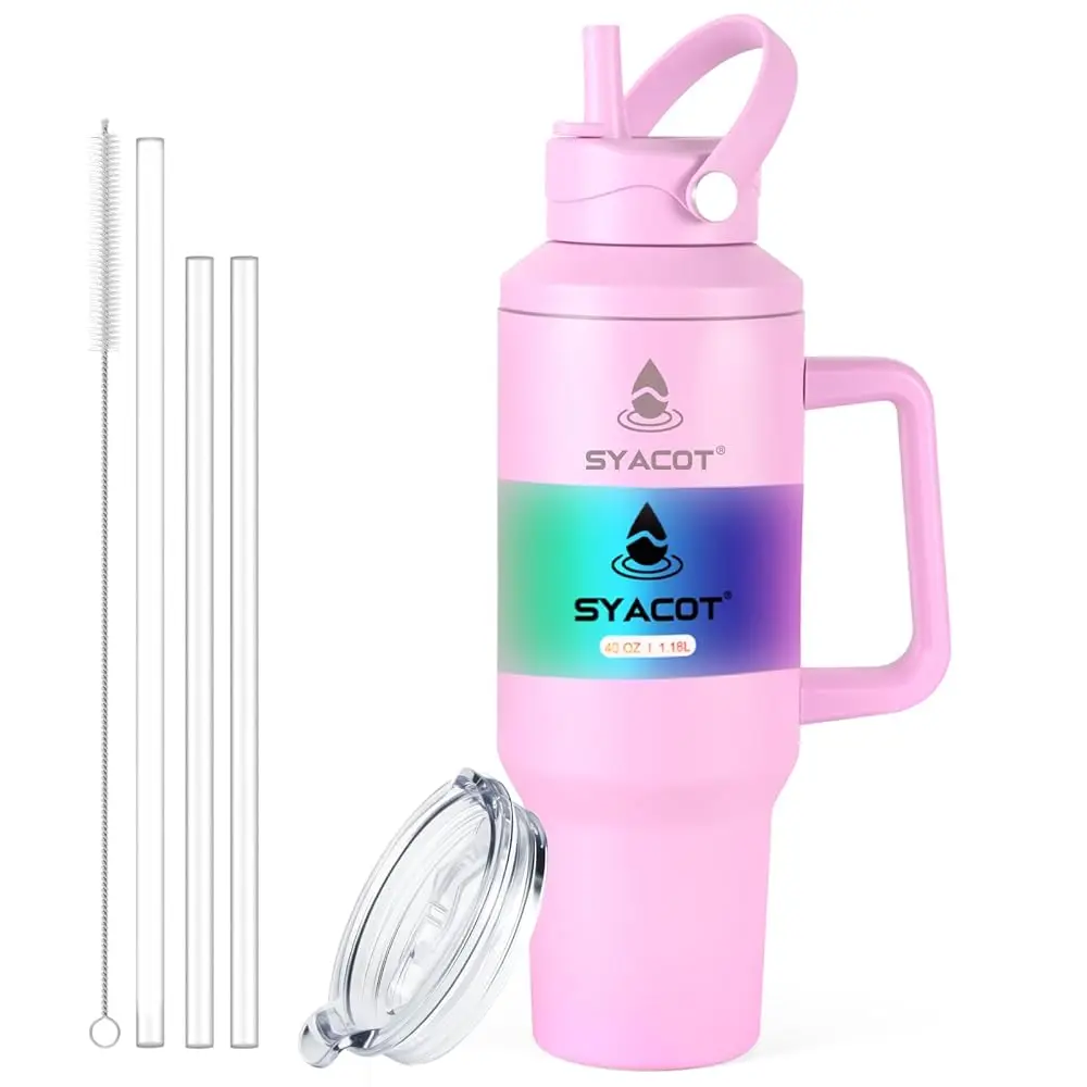 

Термокружка на 40 унций с ручкой и соломинкой или трансформируется в изолированную бутылку для воды на 40 унций, помещается в подстаканник. Нержавеющая сталь, металлическая тара для воды