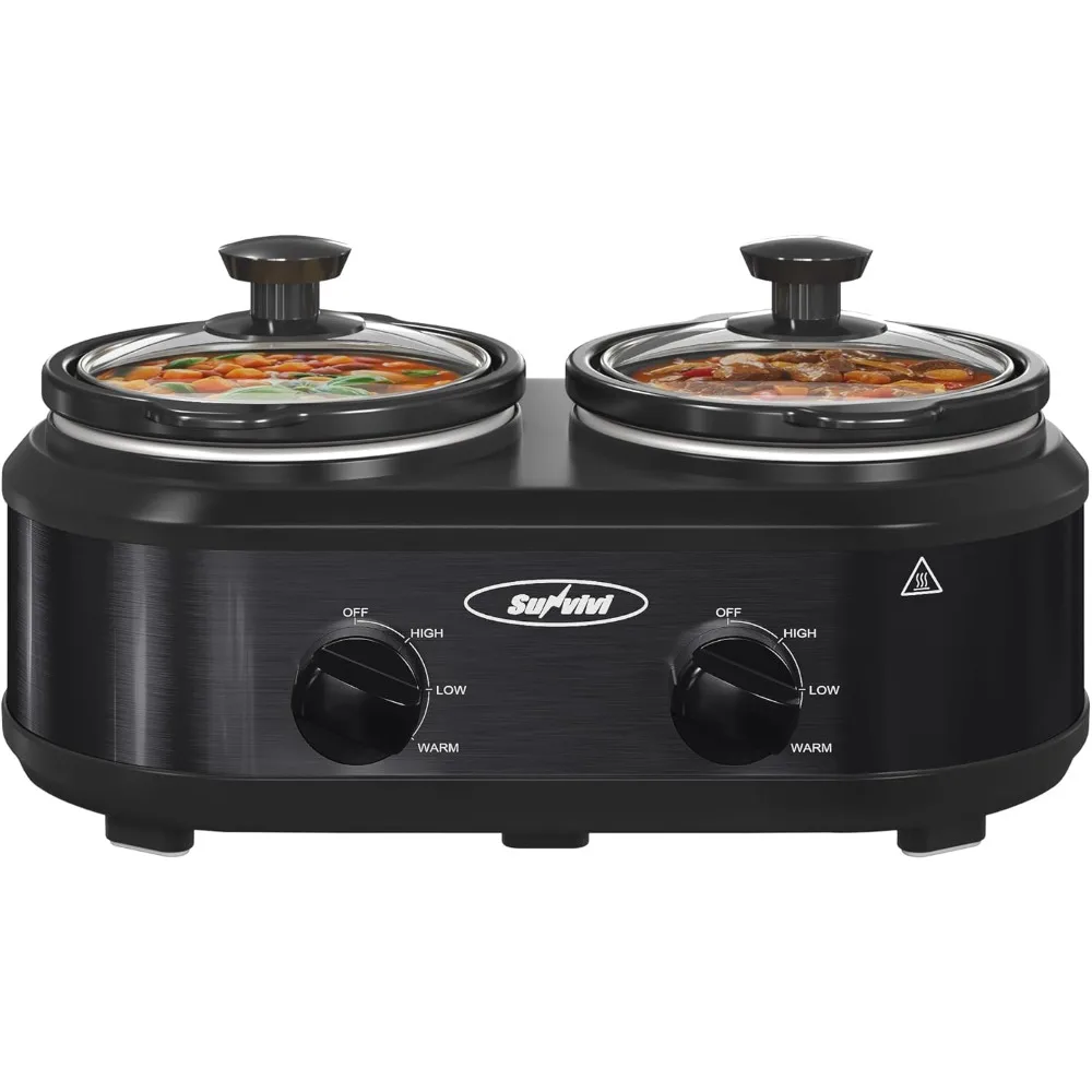 

Double Slow Cooker,2 Pot Small Mini Crock Buffet Servers and Warmer,Dual Pot Oval Manual Slow Cooker