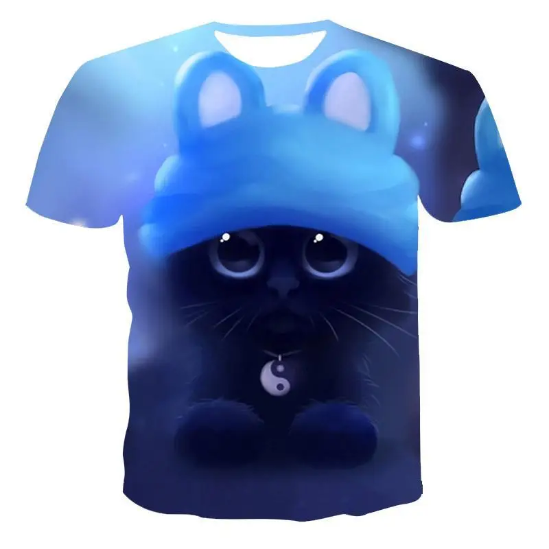 New Hot Selling European Short Sleeve 3d Printing Men's Women's T-shirts Playful Cat Series Tops Fashion Street Sweatshirts