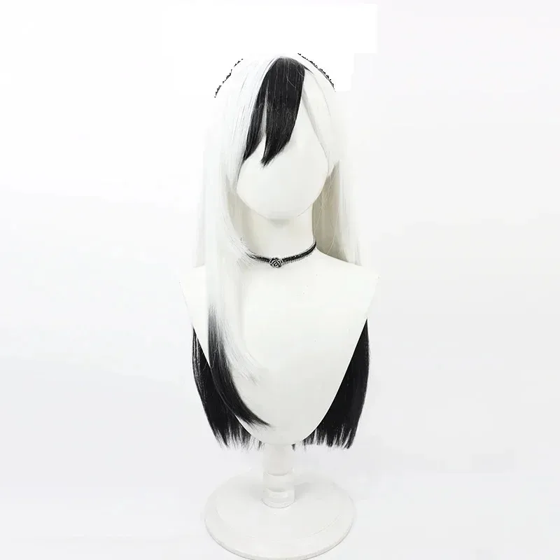 CyBlue Archive Onikata Kayoko Cosplay Wig 70cm Long Black White Synthetic Hair Heat Resistant Halloween Role Play + Free Wig Cap view 5