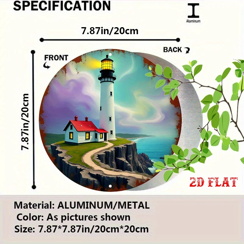2D Flat - A 2D Flat Aluminum Tin Sign Featuring a Serene Coastal Scene, This Round Sign Showcases a Luminous Ocean Sunset Measur