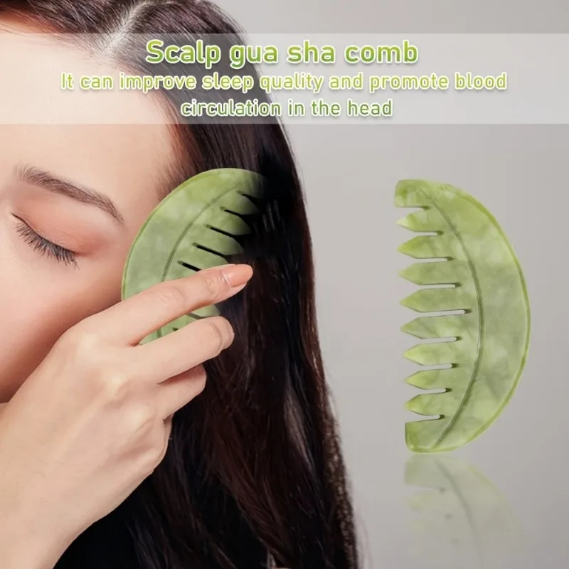 4Pcs Natural Xiuyan Stone Combs for Head Massage - Gua Sha Scalp Scraping Tool. Versatile Handheld Massage Instruments. Green Scalp Massager for Stress and Relaxation