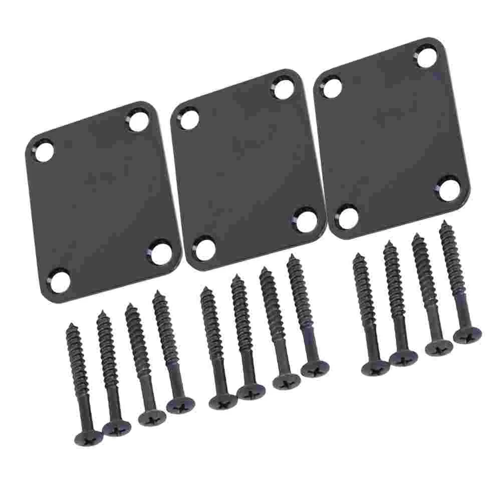 

3 Pcs Electric Guitar Accessory Metal Neck Plate Silver Black Bass Neckplate Joint