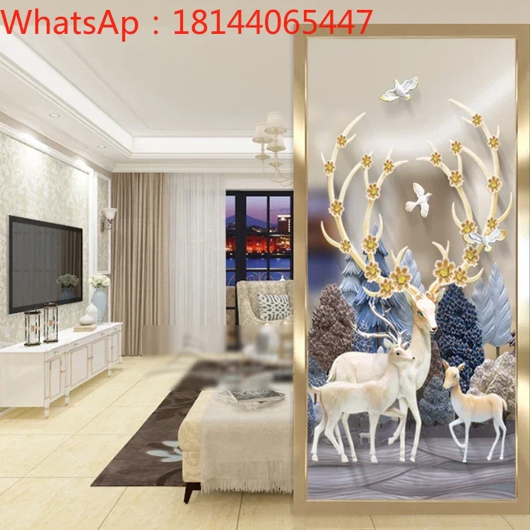 Light luxury art glass screen partition wall double-sided background frosted translucent craft living room entrance