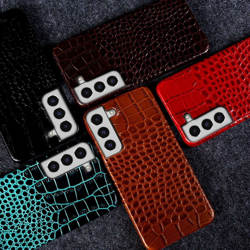 Genuine Leather Case for Samsung Galaxy S22 S23 S21 S20 Ultra Plus S10 Note 20 10 A53 Crocodile Pattern Phone Cover Back Shell