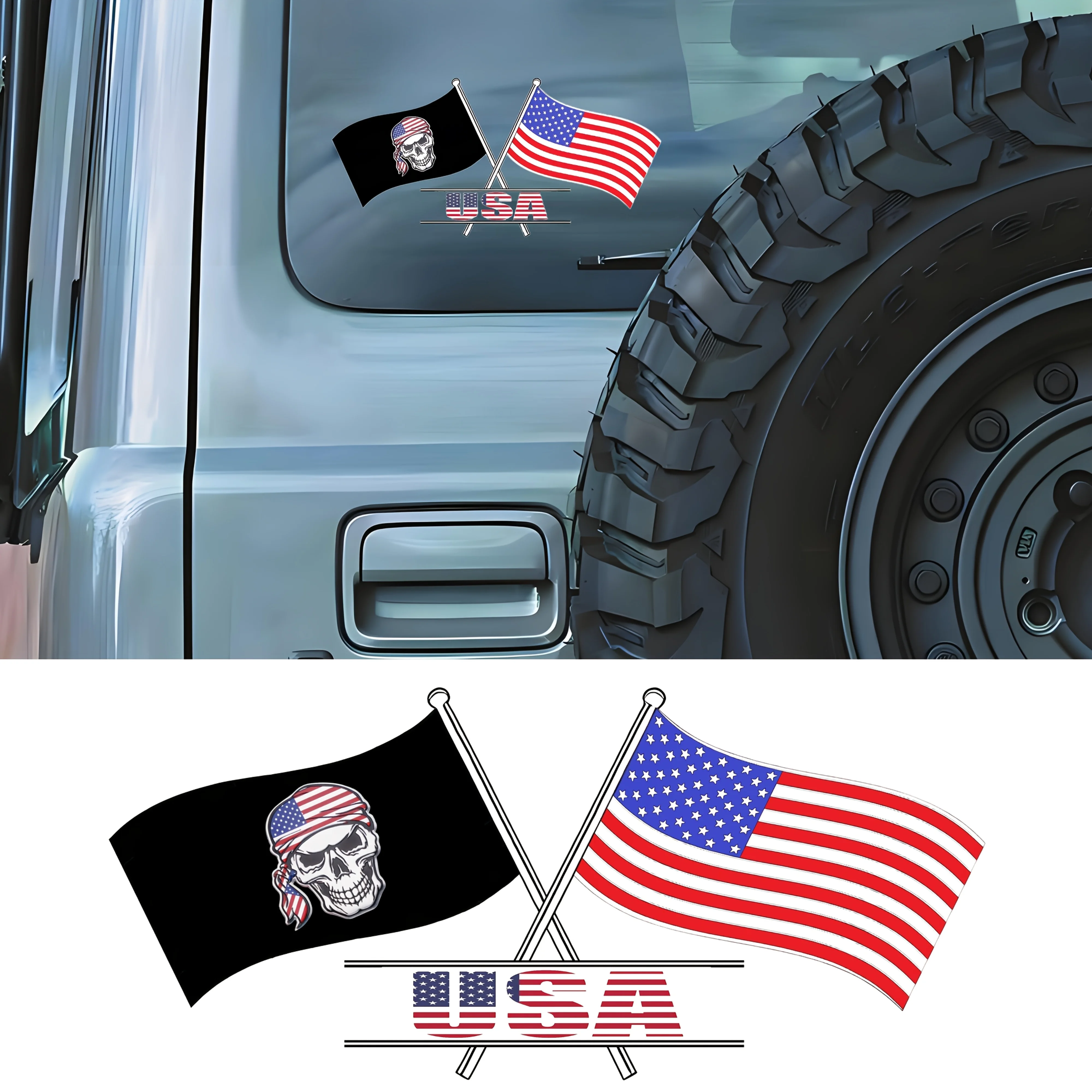 

2 шт./компл. наклейка «Пиратский флаг США» для автомобиля и мотоцикла, скрещенная наклейка с американским флагом для стайлинга и настройки автомобиля