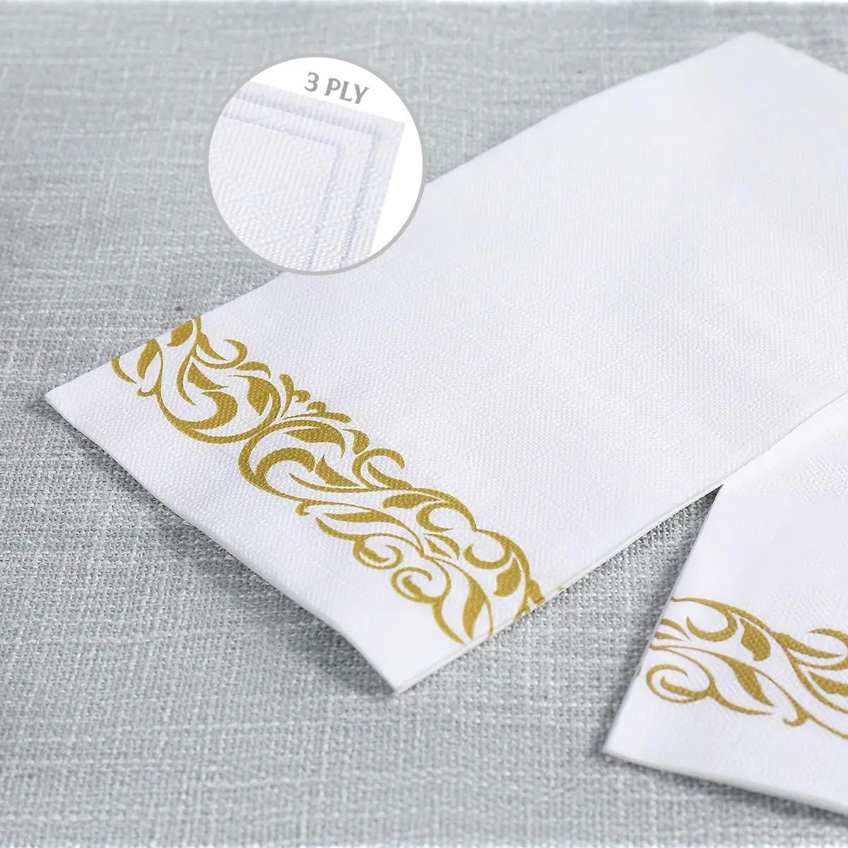 Premium 3-Ply Disposable Dinner Napkins, Soft & Absorbent for Kitchen, Wedding, Parties, Events (Gold)