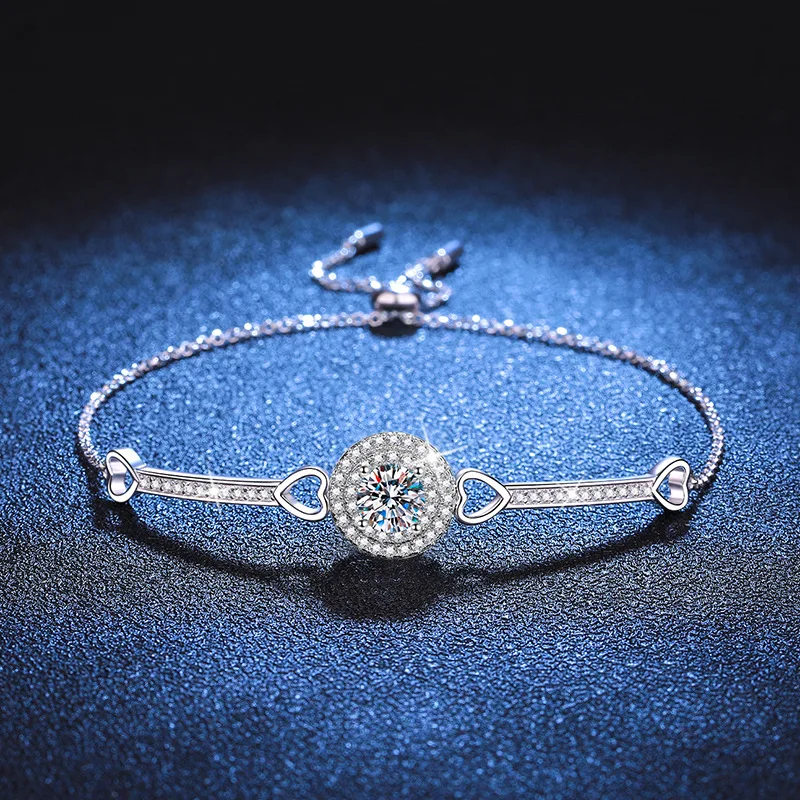 

Platinum PT950 18K Gold Bracelet, Women's Moissanite Diamond Bracelet, Luxurious Round Bag, High-end Feeling, 1 Carat Moissanite