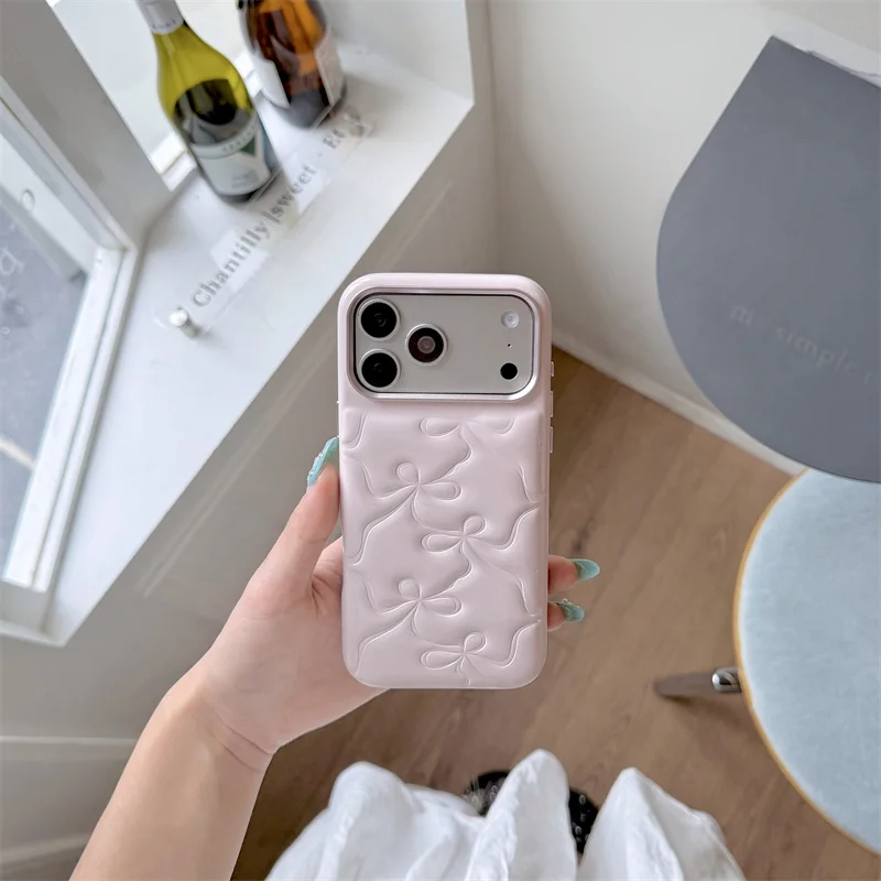 Embossed Floral Clear Phone Case For iPhone 15 16 17 Promax Luxury Plated Frame Shockproof Slim Cover Women Transparent Case New