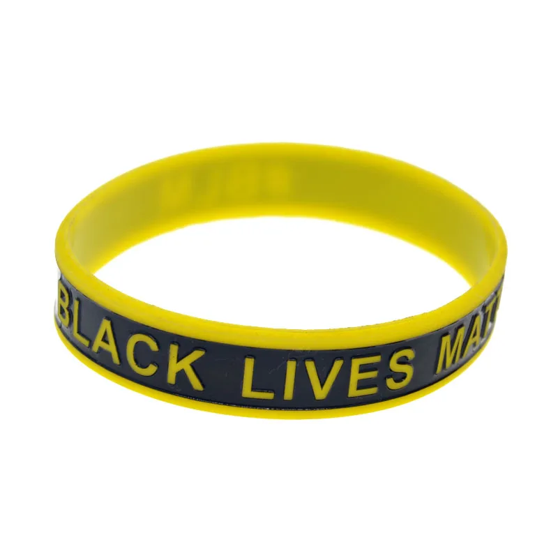 1 Stück schwarzes Armband mit dem Aufdruck „Black Lives Matter“ und einer silikonartigen Gummibandverstärkung, BLM-Armband, schwarz und gelb. – Detail 5