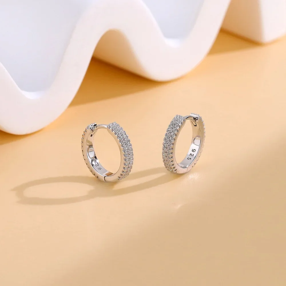 

2025 S925 Silver Full Diamond Double Layer Luxury Set Earrings for Women's Hollow Fashion Earrings Wedding Jewelry
