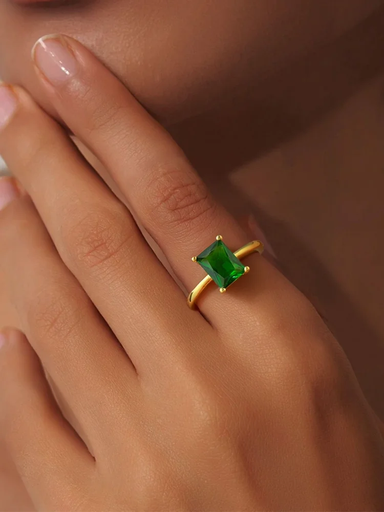 925 فضة الزركون حساسة أنيقة مستطيلة خاتم الزمرد للنساء الذكرى حفلة عالية الجودة غرامة مجوهرات #2