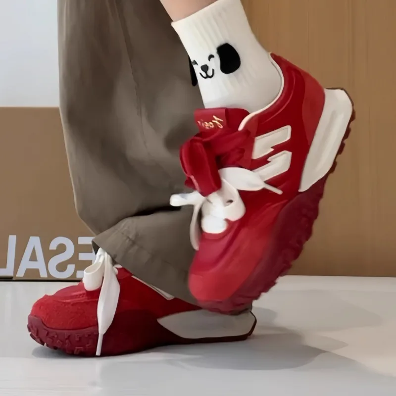 

2025 New Front Lace-up Women's Vulcanize Shoes Genuine Leather Heightening Shoes Light Best Seller Comfortable Casual Shoes