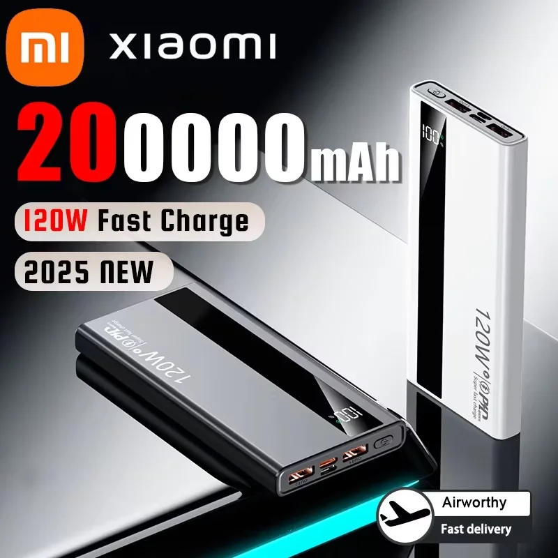 Xiaomi 200000 mAh Power Bank o dużej pojemności 120 W Super szybkie ładowanie baterii Cyfrowy wyświetlacz Power Bank dla iphone 16 Samsung