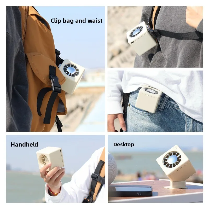 Mini Portable Waist Fan, USB Rechargeable Clip Fan, Small Personal Cooling Fan for Travel Hiking Camping, Handheld Desktop Use