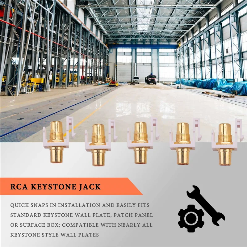 A76F-5-Pack RCA Keystone Jack Insert Connector Socket Female Snap In Adapter Port Gold Plated Inline Coupler For Wall Plate
