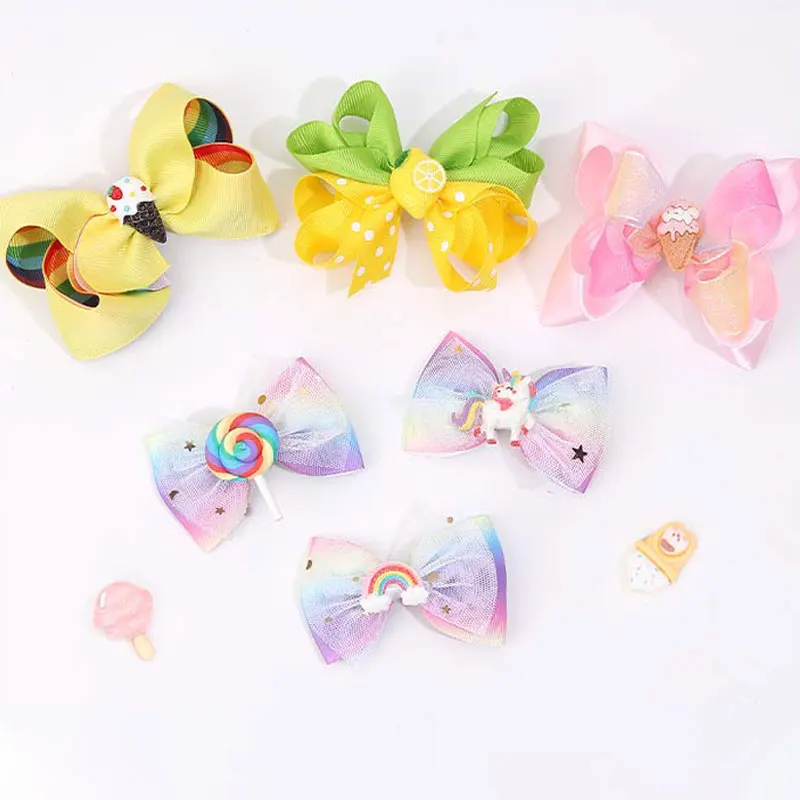 Fashion Lace Hair Bows Clips Girls Lollipop Ice Crem Hairpins New Unicorn Hairgrips Boutique Barrettes Kids Hair Accessories