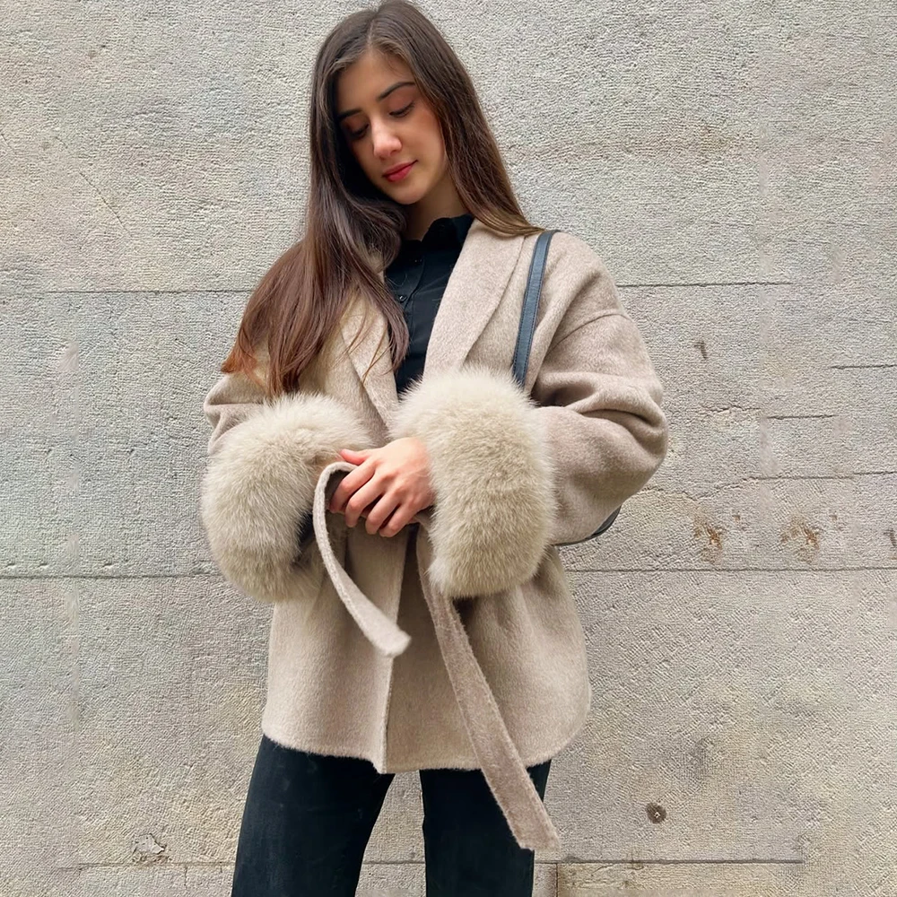 Talenza Women's Wool Coat Fashion New Thick Woolen Coat Office Lady Casual Lapel Loose Belt Short Coat Women Female Outfits 2025