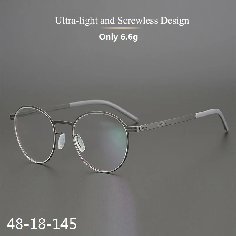 German Titanium Alloy Screwless Men's Glasses Frames Round Eyewear Optical Ultralight Business Prescription Diopter Eyeglasses