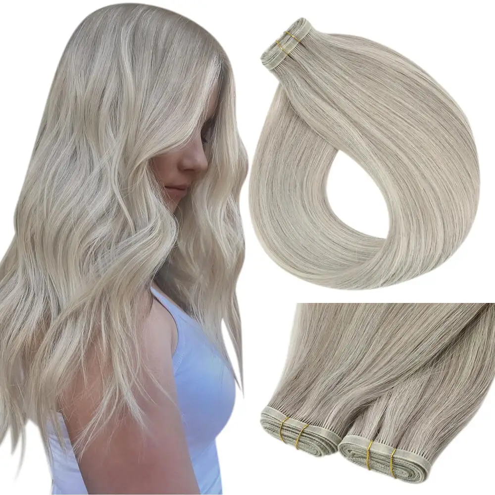 Moresoo Platte Zijde Inslag Extensions 100% Maagd Menselijk Haar 10A Grade Double Drawn Naai In Inslag Platte Track Weeft Natuurlijke straight