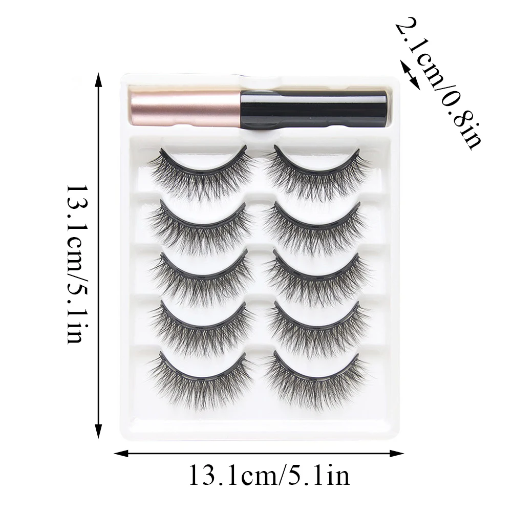 5 Pairs Magnetic Eyelashes Full Strip Natural Cilia Liquid Magnet Eyeliner No Glue Needed Easy Wear Eyelash Extension Tool