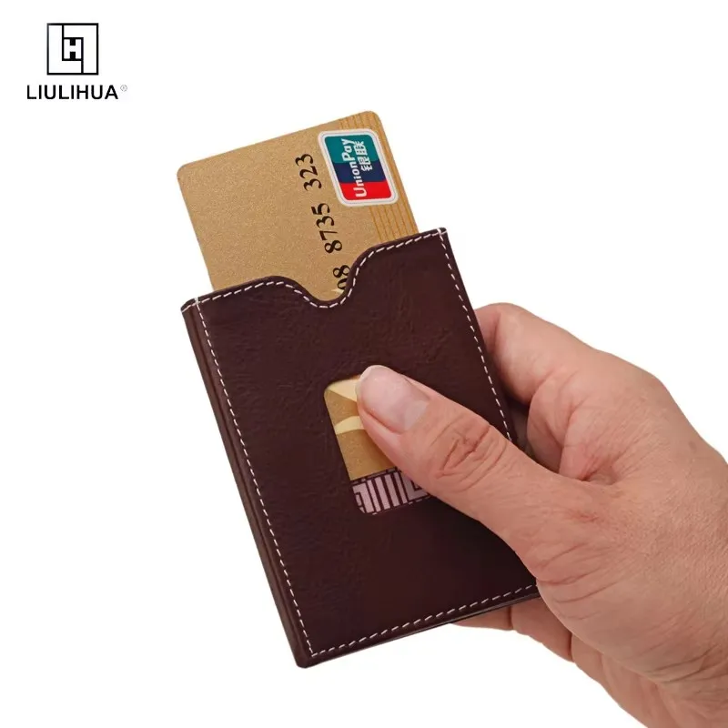 LIULIHUA Leather Multifunctional Wallet Mini Card Holder Men Unique Fashion  Wallet with Stainless Steel LockTrihold same wal