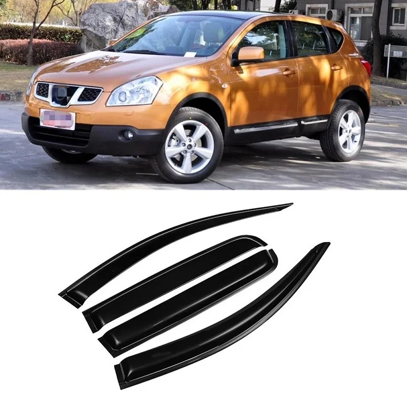 

4Pcs/Set Black Acrylic Car Window Wind Deflectors Tinted Awning Shield Rain Sun Snow Shelters For Nissan Qashqai 2008-2014